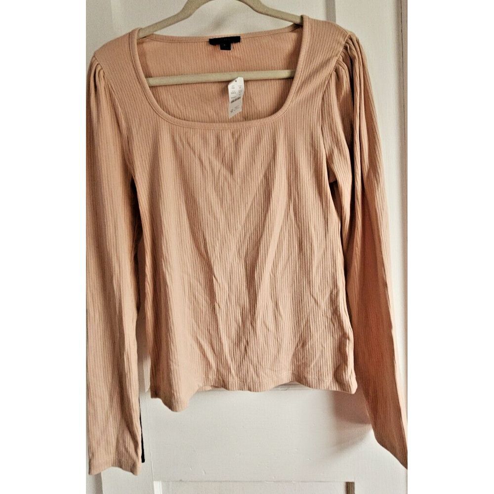 NWT J CREW woman Sz XL ‎ pale pink SLIM FIT Square neck ribbed shirt